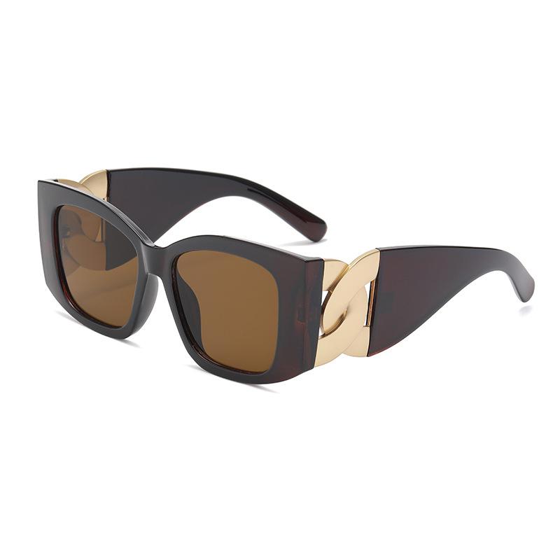 Luxury Brand Designer Oversized Square Sunglasses Women For Men Vintage Punk Elegant Sun Glasses Big Frame Twist Chain Shade