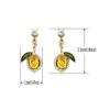 1Pair Elegant Rhinestone Lemon-Shaped Drop Earrings for Women, Gold Tone Yellow Crystal & Green Enamel Leaf Earrings, Cute Fruit Design Statement 