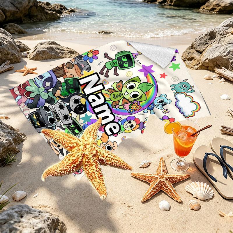 Custom Name Personalized Dandy's World Print Beach Towel, for Trip Camping Beach Party Home Decor, Birthday Gift for Family & Friends