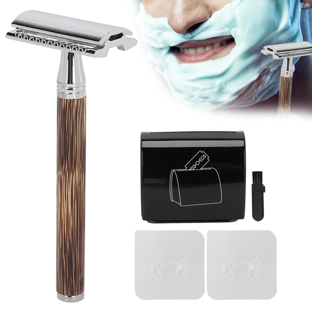 Bamboo Silver Razor Manual Old Fashioned Razor Mens Razor Set Including Razor Blade Recycling Box and Razor Holder