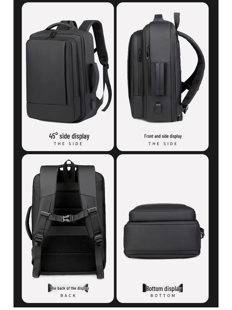 Men's Large-Capacity Waterproof Leather Multi-Functional Business Laptop Travel Backpack