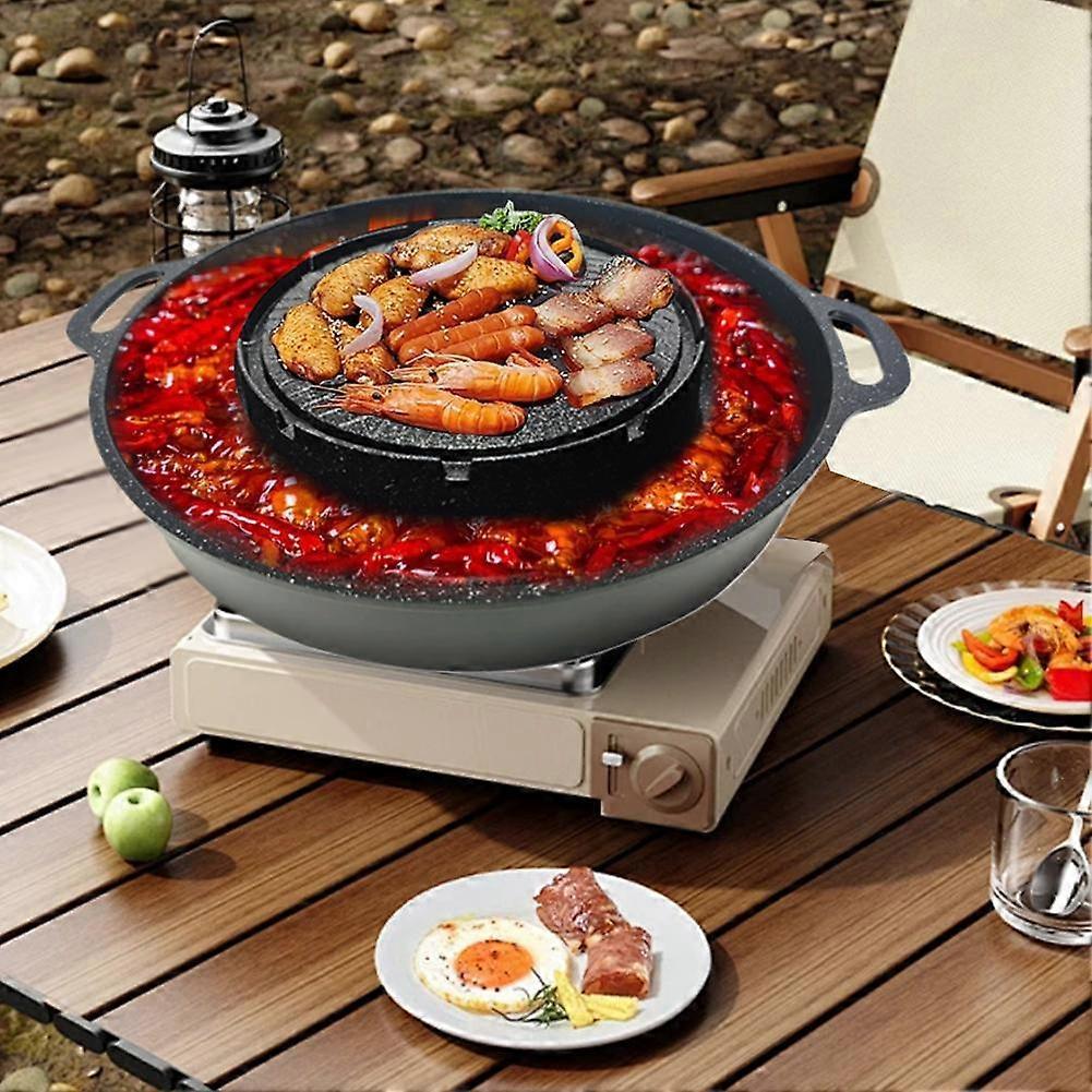 2 In 1 Frying Pan Non-Stick Shabu Pot And Griddle Bbq Shabu Shabu Pot With Grill
