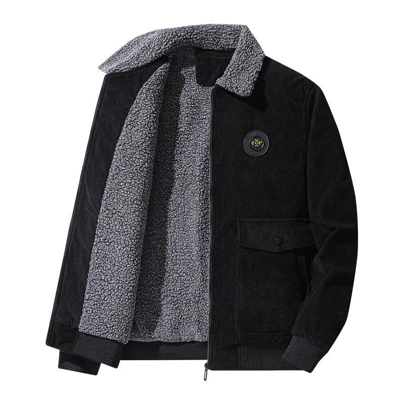 Autumn and winter corduroy jacket men's middle-aged and elderly father's coat lapel fleece thickened top men's clothing