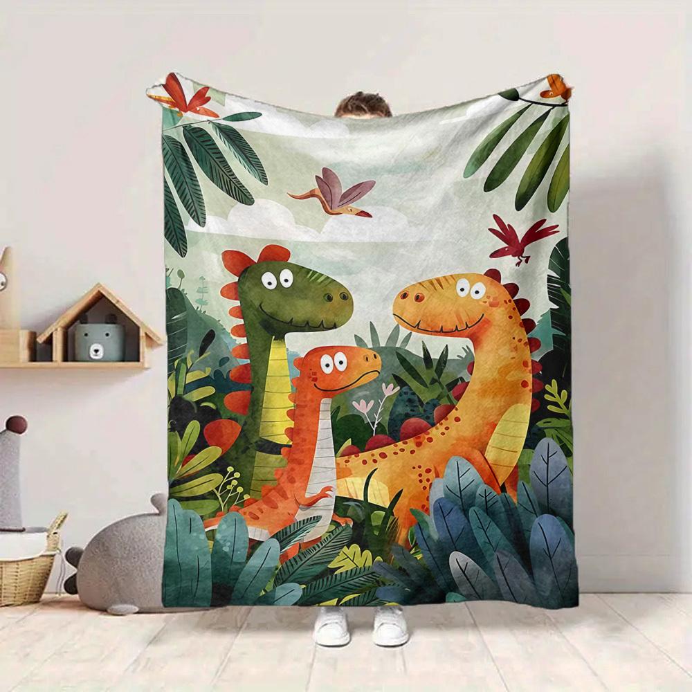 1pc Dino Friends Lightweight Flannel Blanket, Comfortable and Warm Blanket, for Office and Camping Sofa Bed063