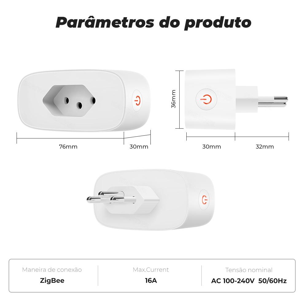 Tuya Zigbee 16a Brazilia Monitor de putere Adaptor de priză pentru priză de mufă inteligentă standard Timer App Voce pentru Google Home Alexa Smart Life