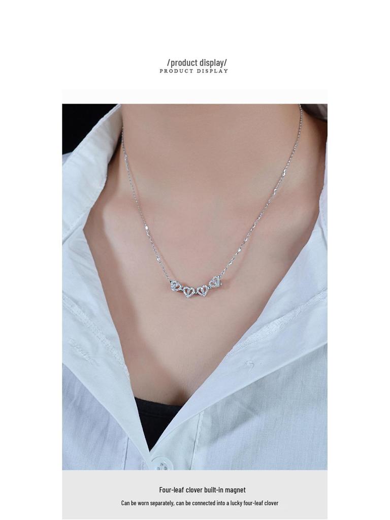 Sterling Silver S925 Heart Clover Necklace for Women - Versatile Fashion Design