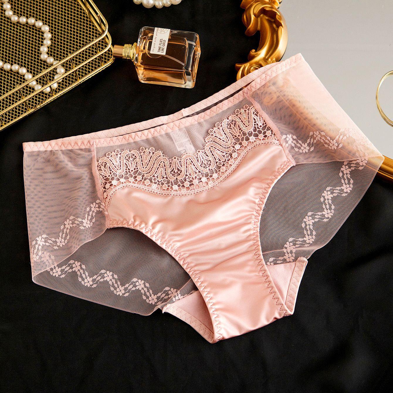 

Роскошные трусики премиум-класса с вышивкой, средней посадки, с кружевом, сексуальные и дышащие, треугольные, с высокой эластичностью, с атласной поверхностью, женские трусики M розовый