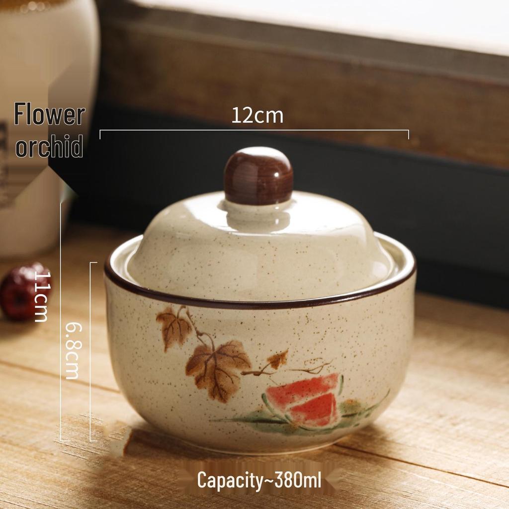 Chinese Retro Ceramic Single-Serve Stew and Soup Pot with Lid