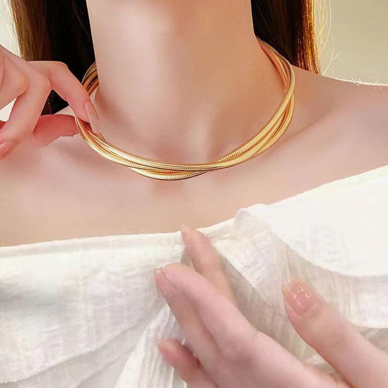 European-American Style High-End Metal Punk Hip-Hop Necklace & Bracelet with Three-Wire Winding