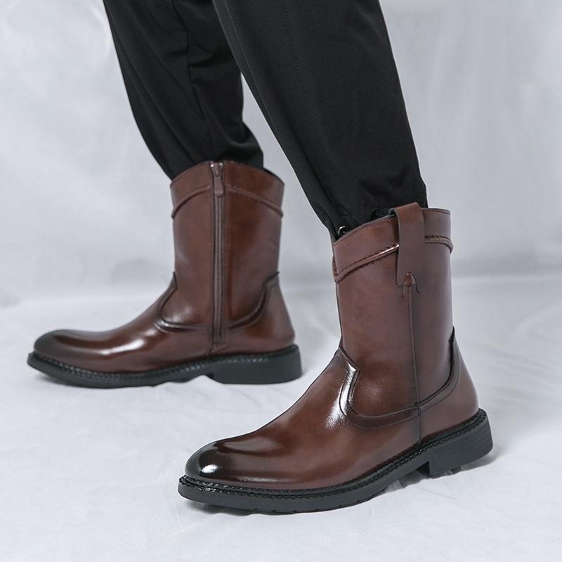 Luksusowe Markowe Nowość Zimowa Moda Botki Męskie Szpiczaste Brązowe Czarne Platforma Buty Codzienne Wysokie Cholewki Zapatos Hombre