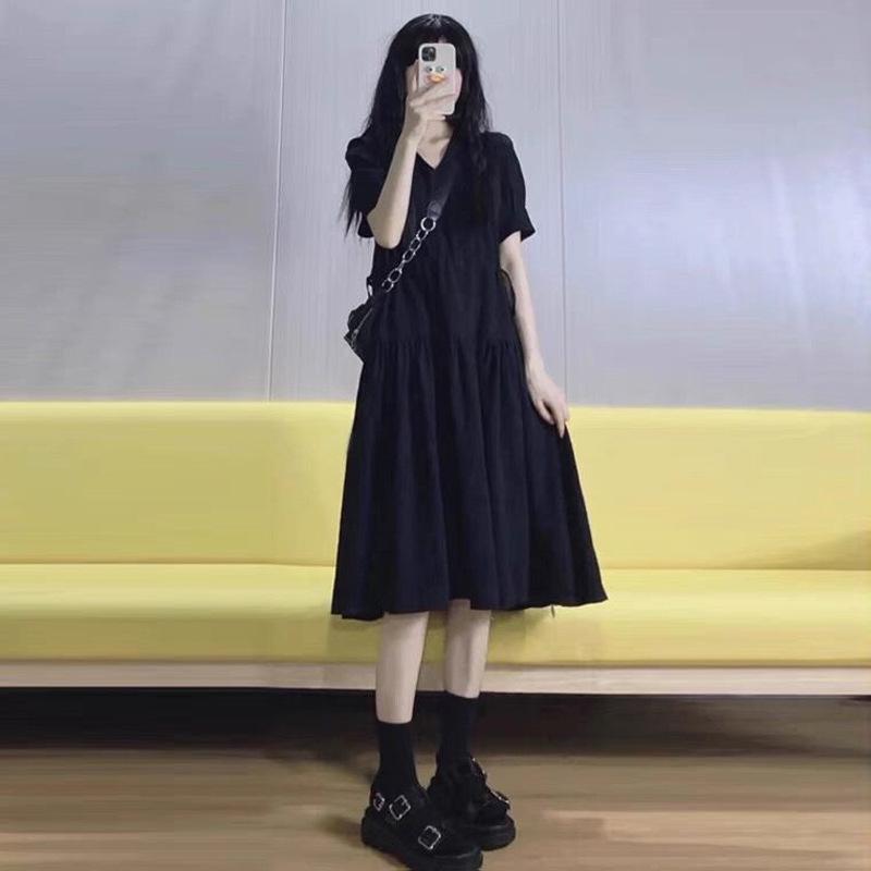 

Юбка для беременных Летнее платье платье до колена Модный темперамент Свободное высококлассное черное платье XXXL recommends 160-90kg