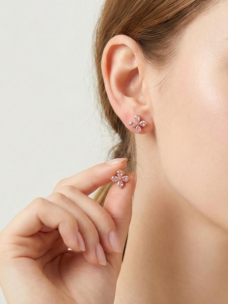 Stainless Steel CZ Stone Clover Flower Stud Earrings for Women Cartilage Ear Piercing Zircon Aros