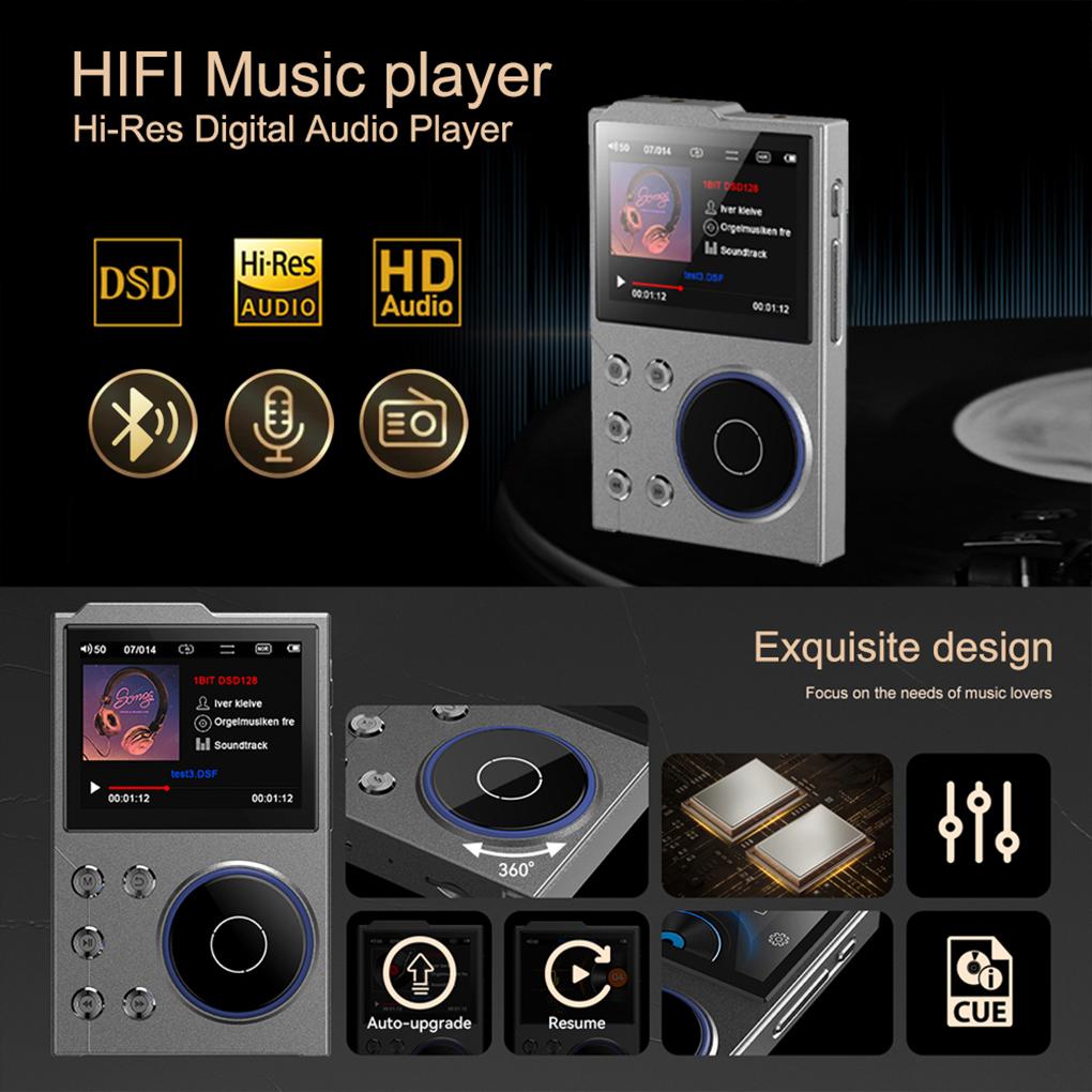 MP3 Player Lossless DSD High Definition Portable Hi-Fi Digital Audio Music Player Built-in 16GB Supports Up To 128GB Memory Card