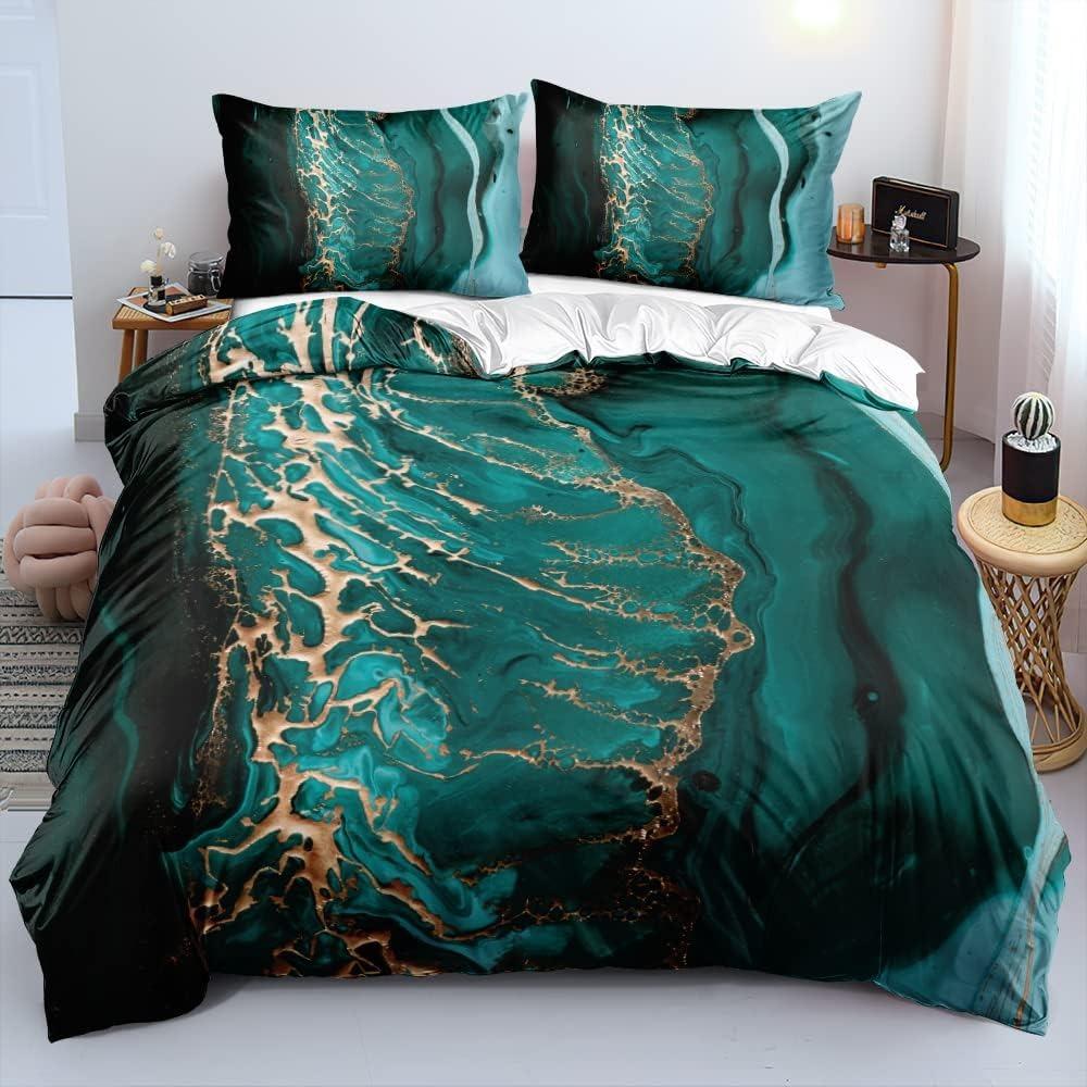 Beautiful 3D Printed Golden Marble Bedding Set, Full-size Ultra-fine Fiber Luxurious Modern Down Duvet Cover, Youth Pillowcase