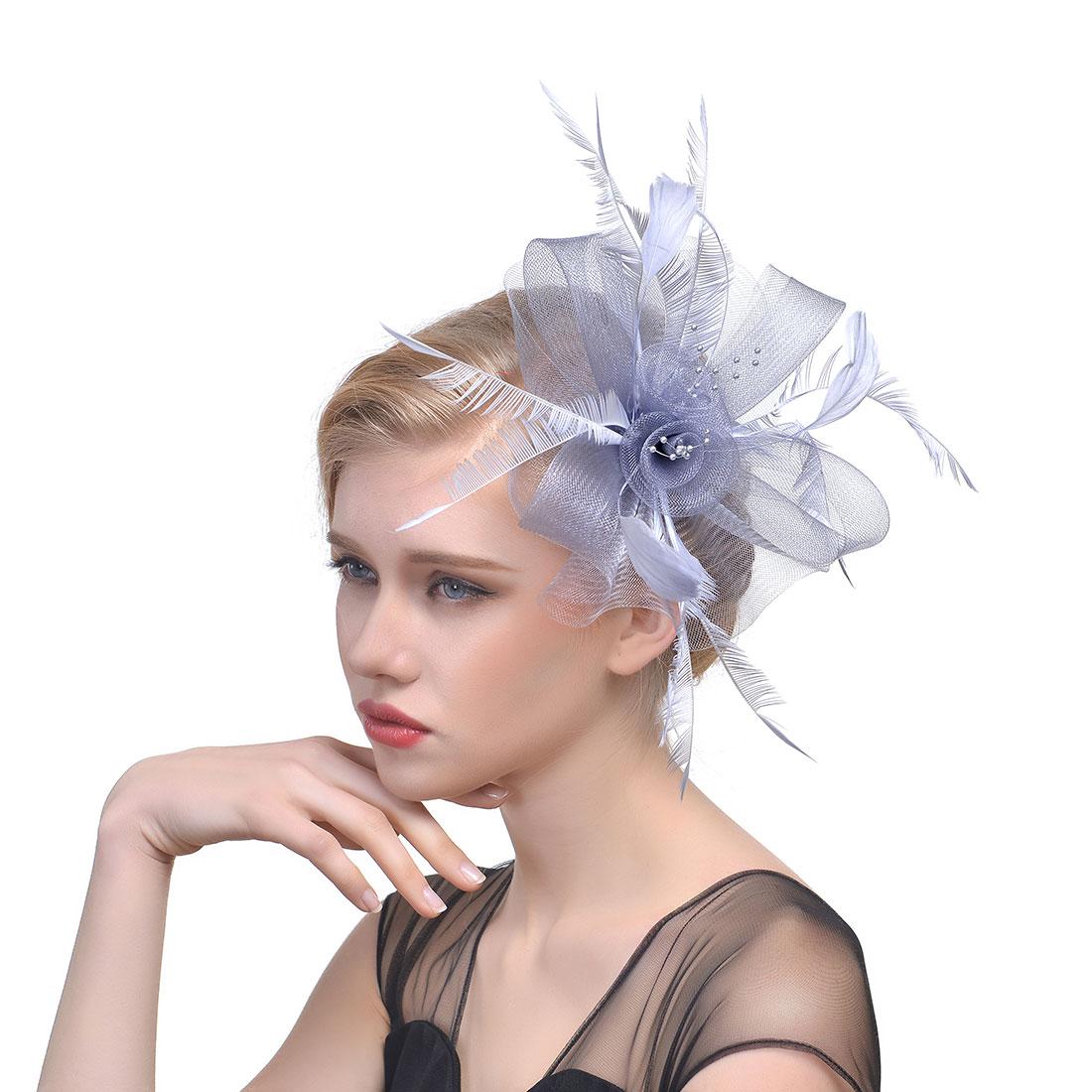 

Перо Aliceband Fascinator Повязка на голову Свадьба Женский день Гонка Royal Ascot серый