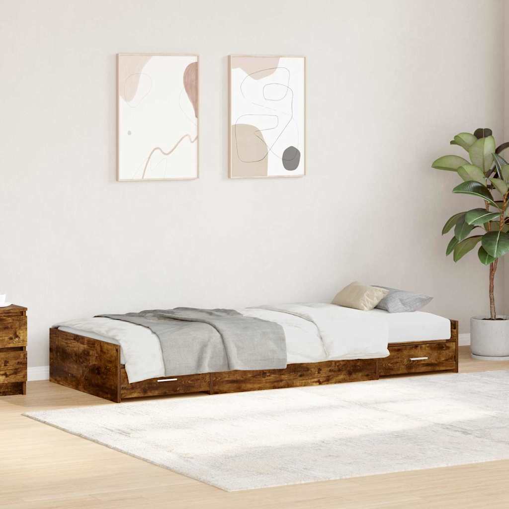 Bed Frame Smoked Oak 75 X 190 Cm Wood Based Material