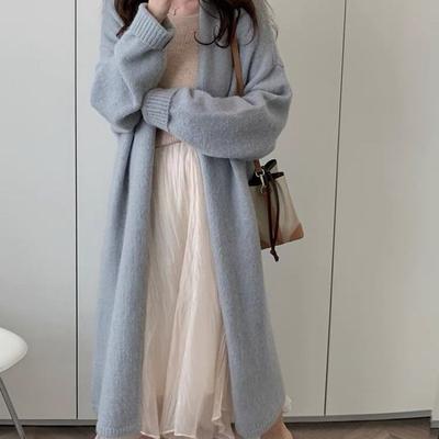 Medium-length Sweater Cardigan Spring and Fall Jacket Female Lazy Wind Retro Outer Wear Knit Sweater Women's Tops