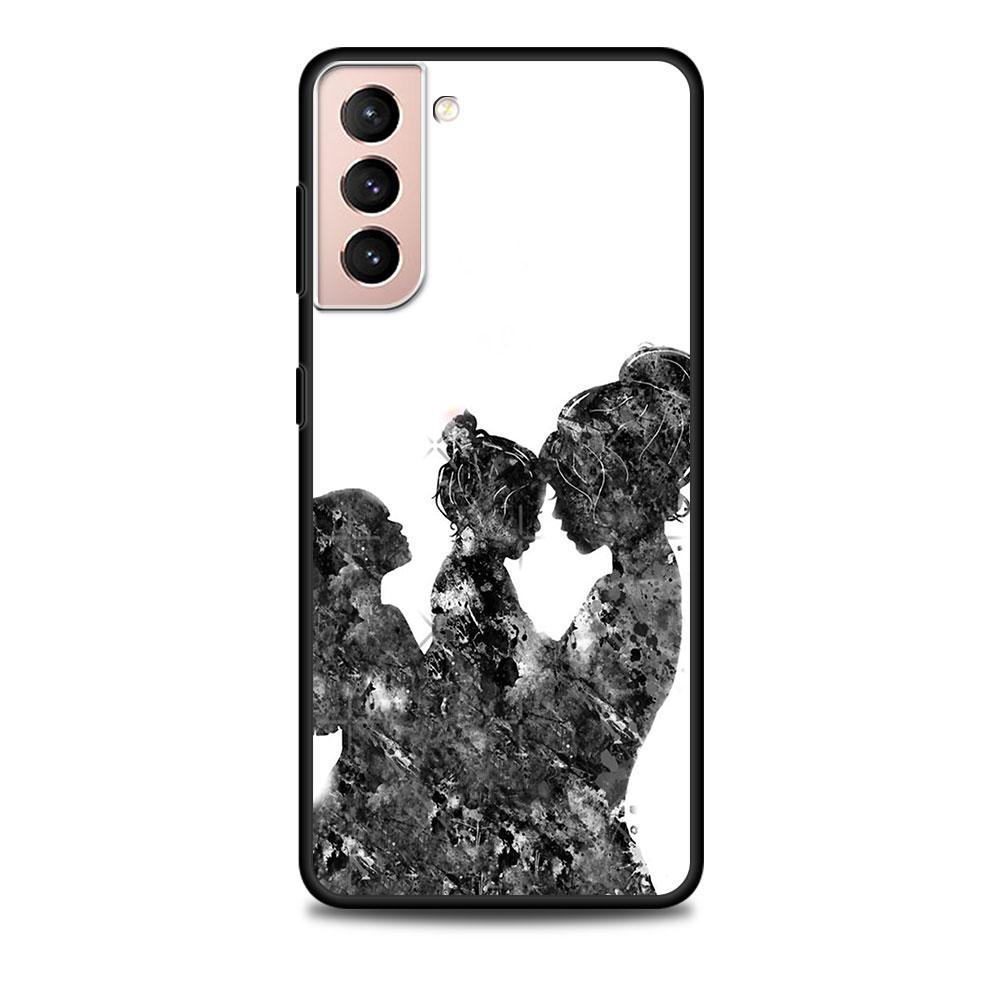 Mom And Baby Girl Boy Black Case for Samsung Galaxy S23 S22 Ultra Cases S21 S20 FE S10 S9 S8 Plus S10e S7 Silicone Phone Cover