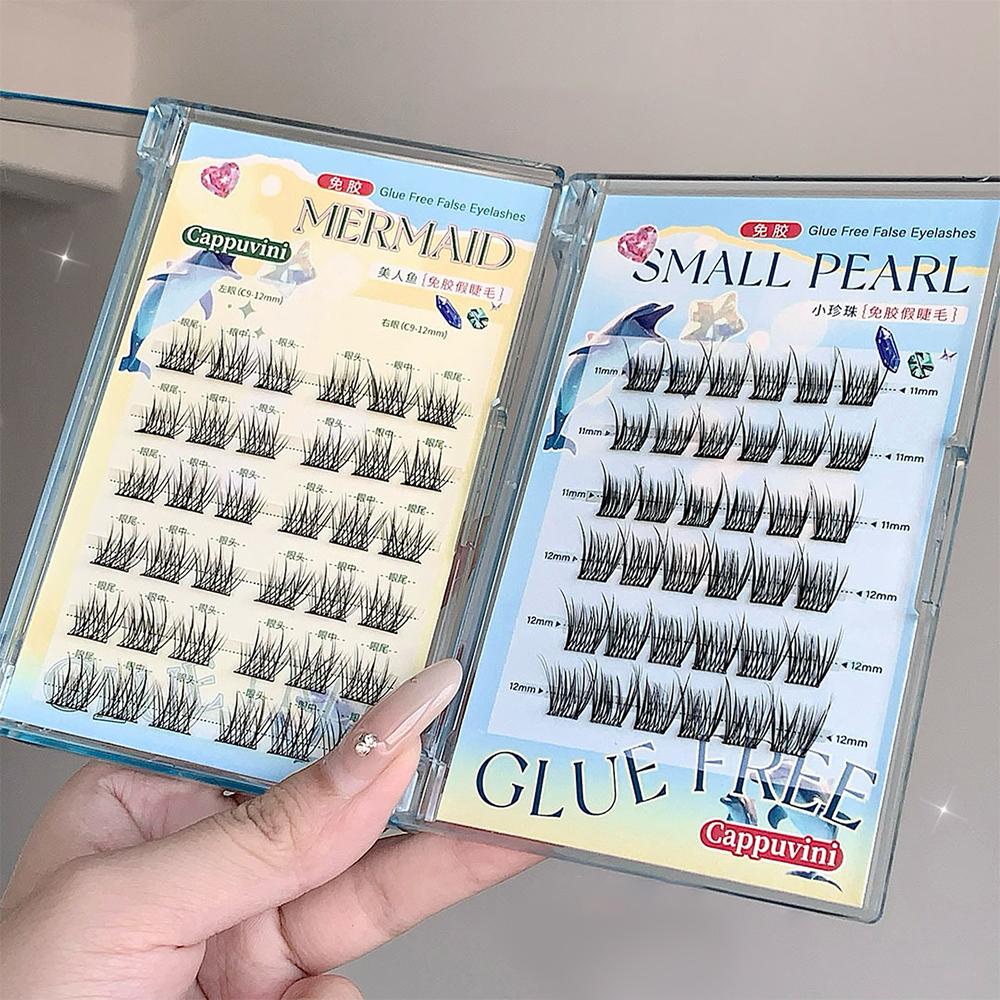 CAPPUVINI Glue-free False Eyelashes Straight Roots Distinct Light Natural Comfortable Segmented Upper Eyelashes