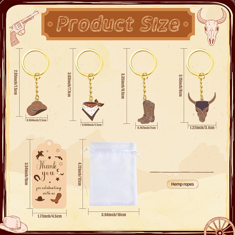 12 Sets Western Cowboy Party Favors For Guests Cowboy Boot Hat Keychain With White Organza Bags And Thank You Tags