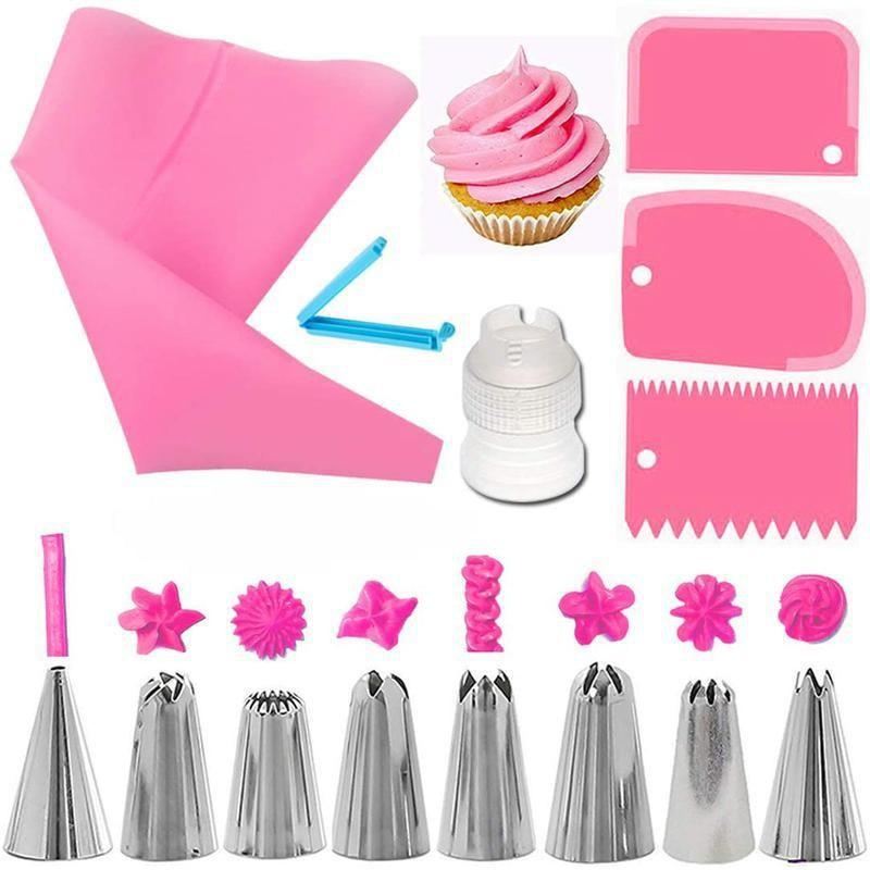 

Cake Piping Tools Reusable Silicone Pastry Bag Stainless Steel Nozzle Icing Bag for Decoration Baking Tool Kitchen Accessories