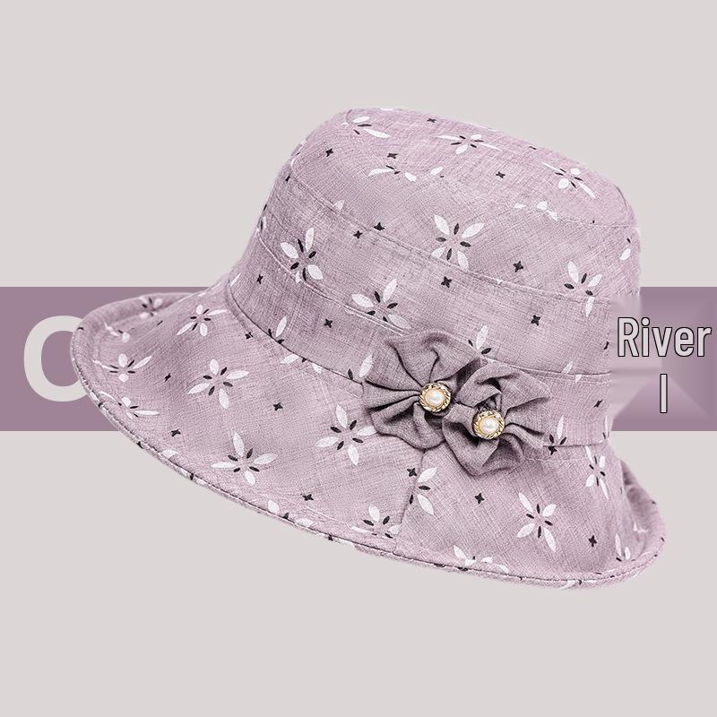 2025 Summer Fashion Embroidered Wide Brim Sun Hat for Middle-Aged & Elderly Women