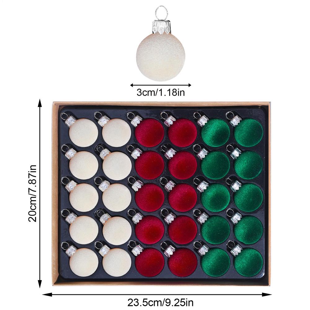 30 Christmas Tree Balls Decorations 3cm Small Plush Flocking Balls Set Hanging Christmas Tree Decorations Balls For Holiday