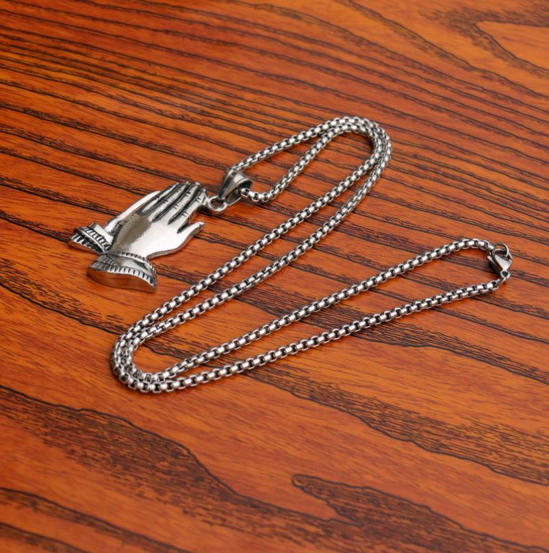 Hip Hop Iced Out Bling Mãos Orando Homens Pingentes Colares Cor Dourada Grande Oração Jesus Colar Jóias