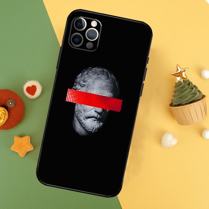 Greek God Statue Face Funda For iPhone 11 12 13 14 16 15 Pro Max Mini XS Max X XR SE2 7 8 14 16 15 Plus Phone Case
