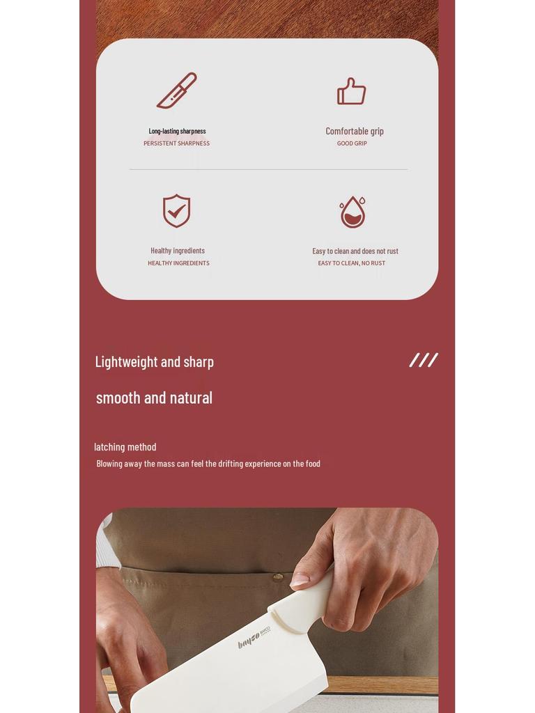 Beige Keramik-Hackmesser für Frauen – Großes, verdicktes, schärffreies Messer für Fleisch & Babynahrung.