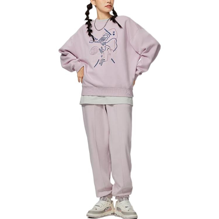Li-Ning Sports Life Series Brand Logo Print Crew Neck Pullover Sweatshirt Women Tops Purple AWDSB66-3