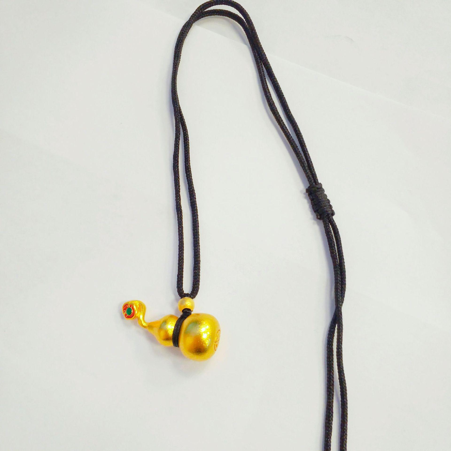

Chinese National Style Enamel Wisteria Leaf Ruyi Gourd Pendant Gold Fu Lu Sweater Chain