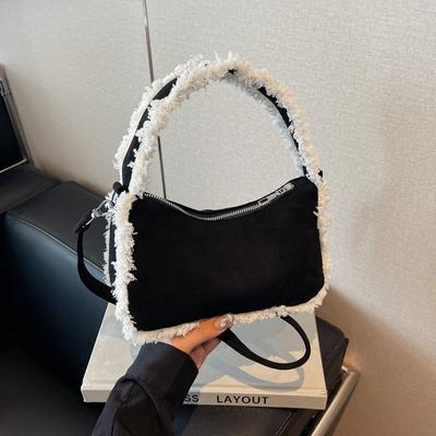 Fashion Lamb Wool Large Capacity Shoulder Bag Trend Splicing Underarm Bag Wool Wool Bag Women'S Bag