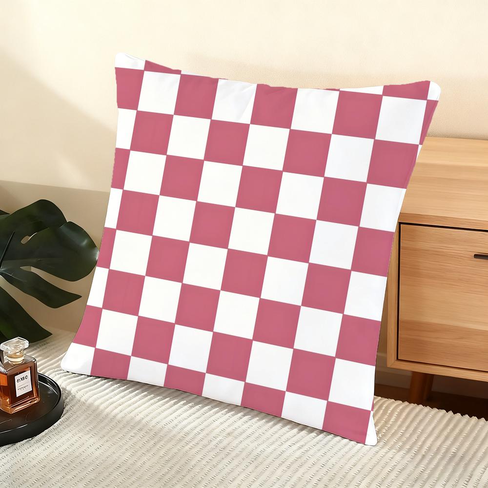 Artistic Elegant Plaid Prints Cushion Cover Silky Short Plush Home Sofa Cushion Cover - Invisible Zipper Home Decoration