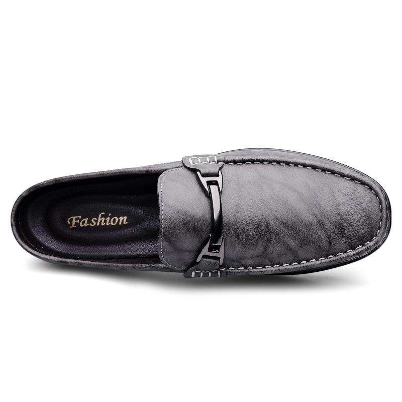 Summer Leather Casual Slip On Half Shoes For Men Loafers Flats Slippers Breathable Luxury Shoes Brand Designer