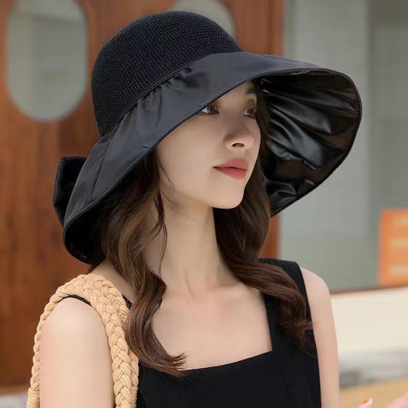 Big Eaves Bucket Hat Women's Summer Foldable Sunscreen Hat Storage Bag Sun Hat Versatile Face Visor