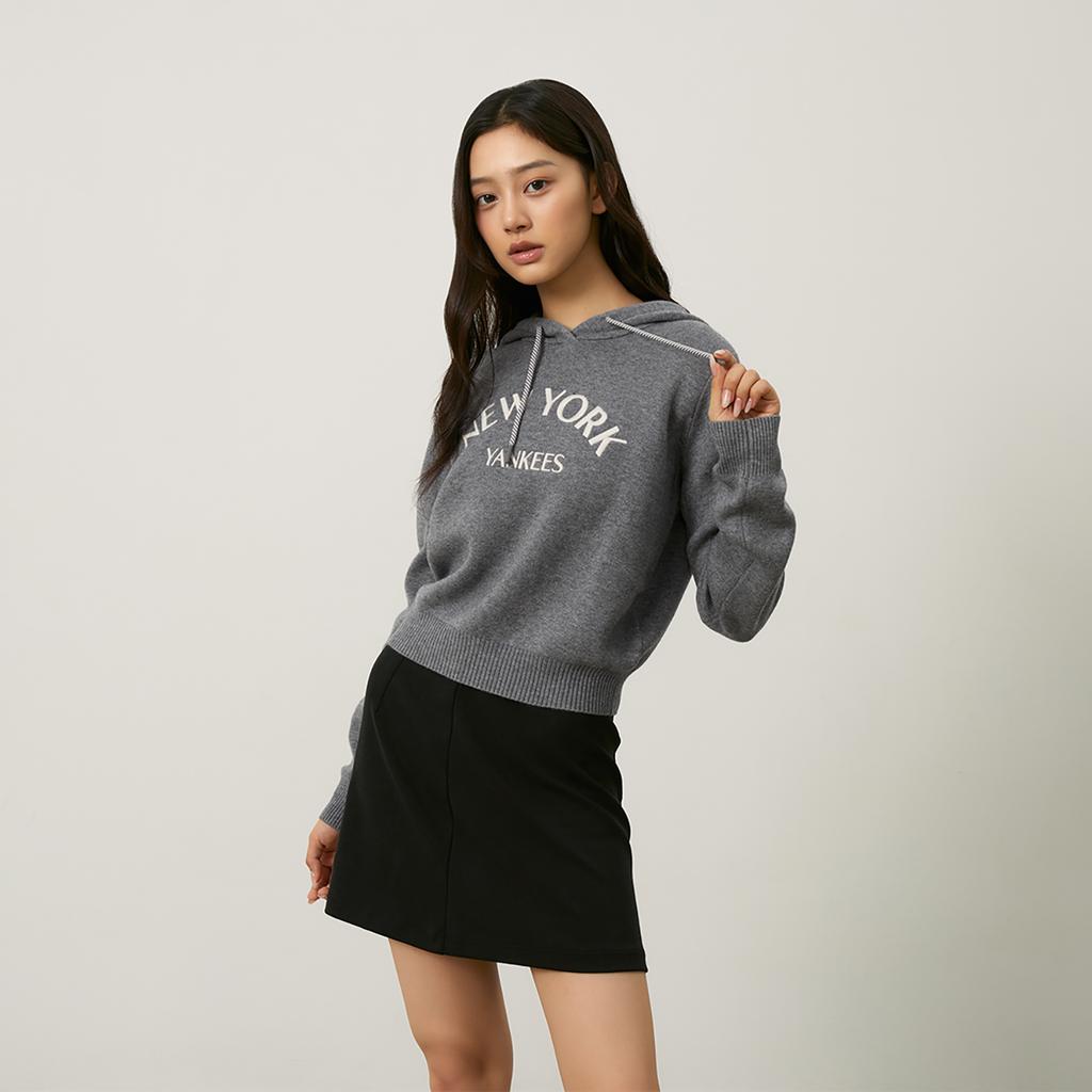 New MLB New York Yankees MLB Preppy Style Collection 24FW Sweater Women's Dark Heather Gray 3FKPV0144-50MGD