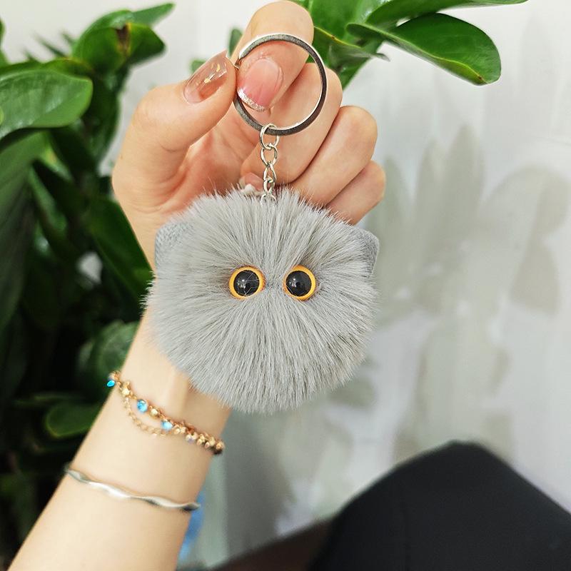 Rex Rabbit Fur Bow Cat Pendant Keychain Kitten Ornament