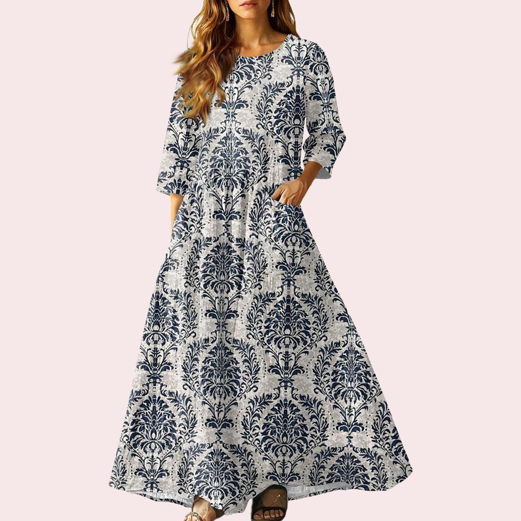 Women's Retro Ethnic Style Ribbon Embroidered Sleeveless Linen V-neck Maxi Dress