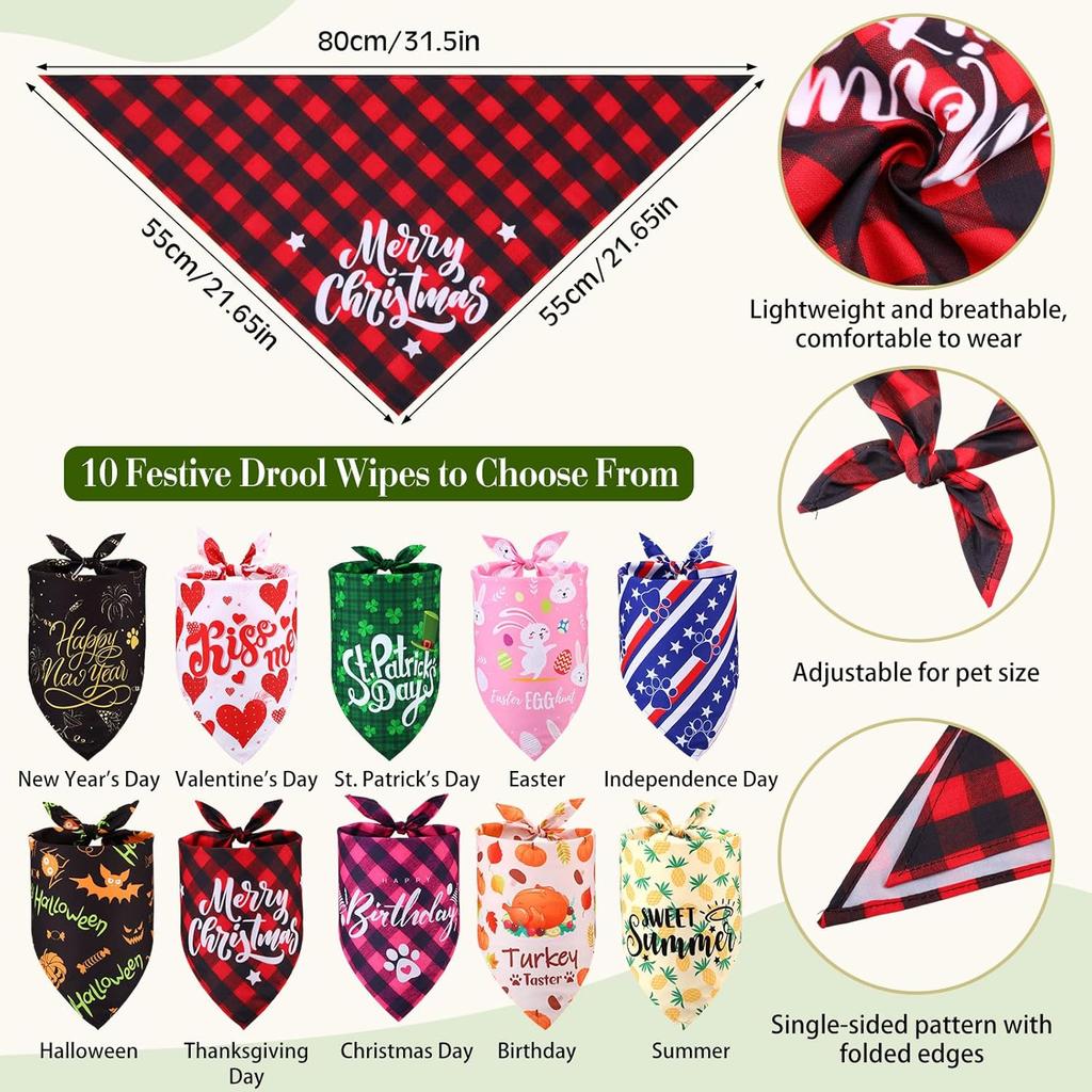 20 Pieces Dog Bandanas Holiday Pet Costume Accessories Adjustable Dog Headbands for Easter Large Pet Scarf Costume Supplies