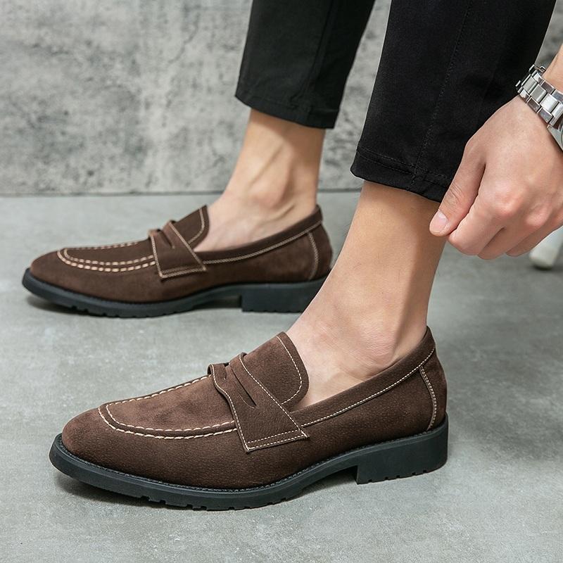 New Luxury Suede Leather Black Slip On Shoes Men Casual Penny Loafter Business Formal Dress Footwear Sapatos Tenis Masculino