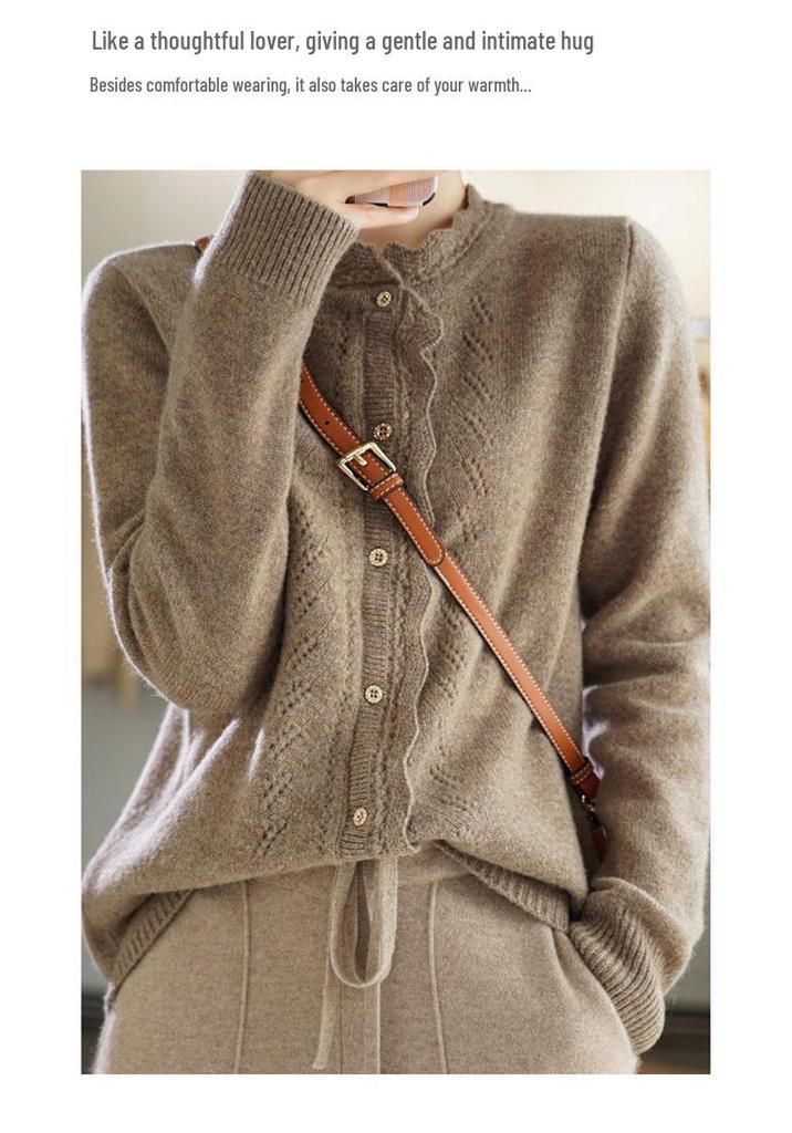 2025 Autumn/Winter High-End Wool Lace Patchwork Cardigan - Comfortable & Fashionable Knitwear