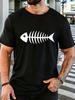 Unisex Rundhals-T-Shirt Minimalistisch Weiß Fischgräten-Skelett-Print Kurzarm-Oberteil Sommer Straße Outdoor Basic Weich Locker Lässig Tägliche Kleidung
