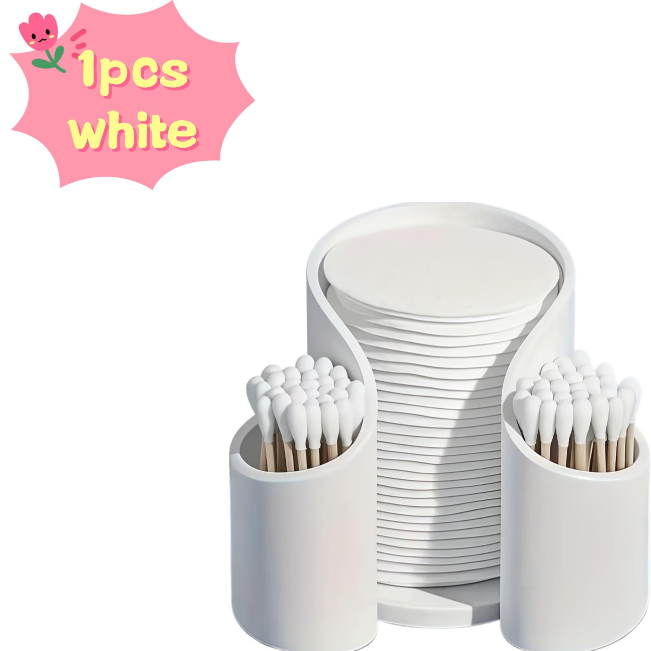 

1pcs Pink Plastic Cotton Pad & Swab Organizer – Round 2-Compartment Vanity Tray, Glossy Finish, Space-Saving for Counter