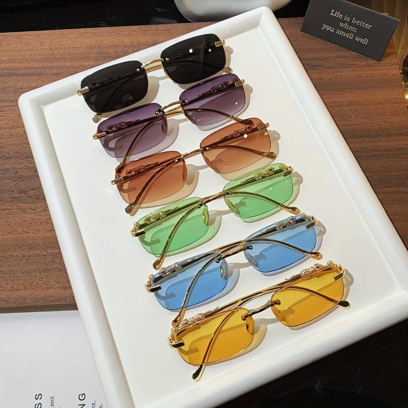 1pc Unisex Fashion Rimless Fashion Glasses with Golden-Tone Metal Frame Blue Transparent Lenses Stylish Eyewear