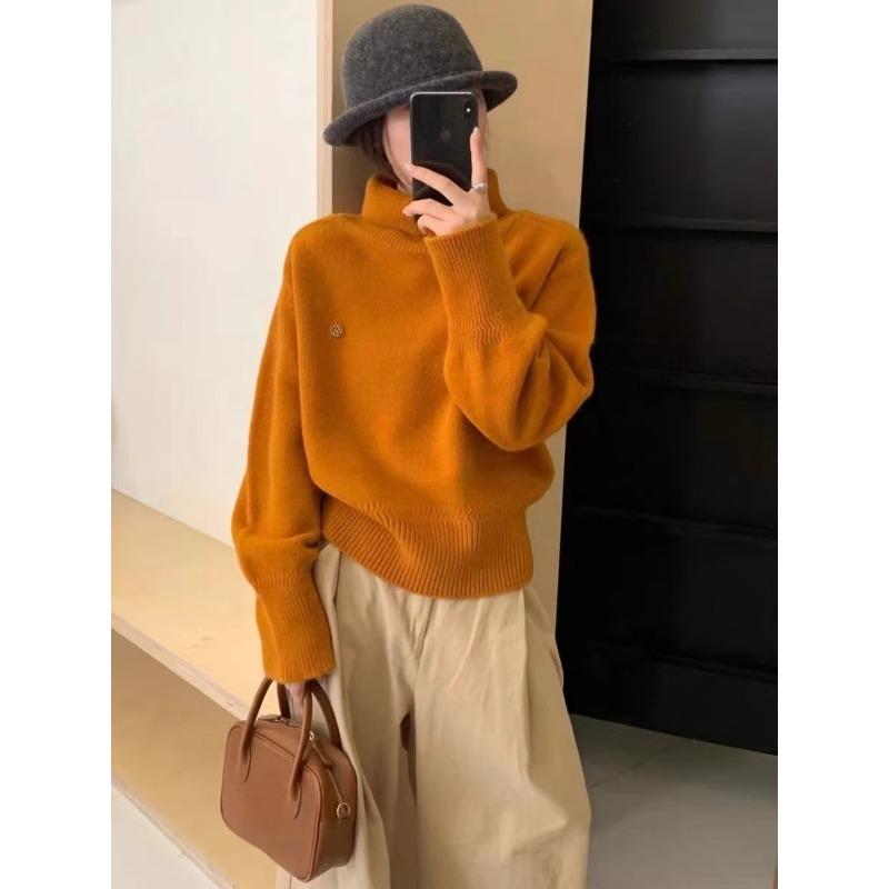 Lazy Wind Design Sense Soft Waxy Turtleneck Sweater Women's Autumn and Winter New Loose Thickened Warm Bottomed Knitted Sweater Top