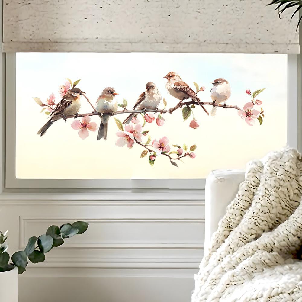 PVC Decorative Flower Birds Sticker Static Window Decor Vinyl Art Spring Flowers Glass Wall Decal for Home Bathroom Decoration