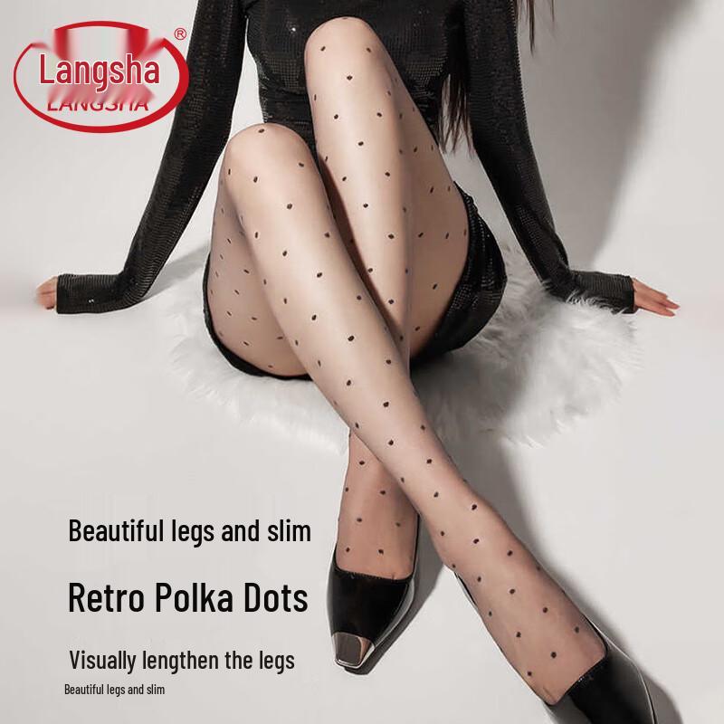 Langsha Women's Ultra-Thin Anti-Snag Polka Dot Pantyhose
