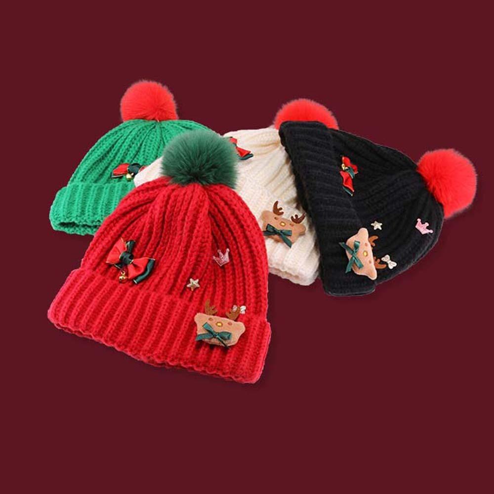Bow Christmas Plush Cap Soft Thickened Brimless Cap Versatile Red Knitted Woolen Hat  Girls