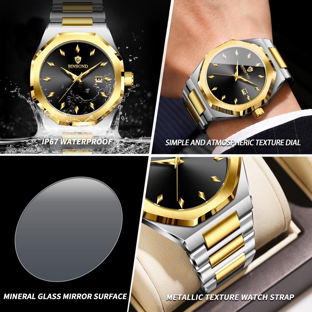 New Luxury Men's Quartz Watch Stainless Steel Strap Fashion Casual Waterproof Watch Top Business Calendar Men's Watch